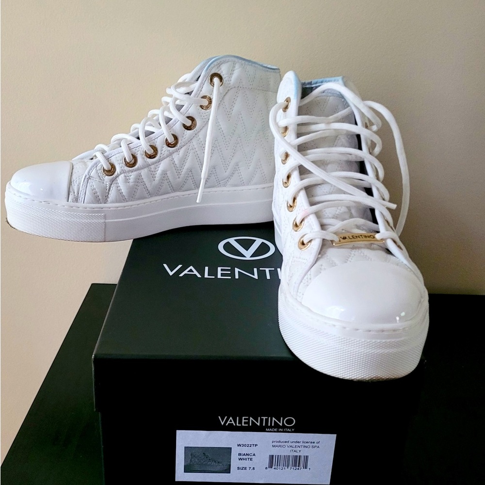 Valentino By Mario Valentino White Leather High-Top Sneakers